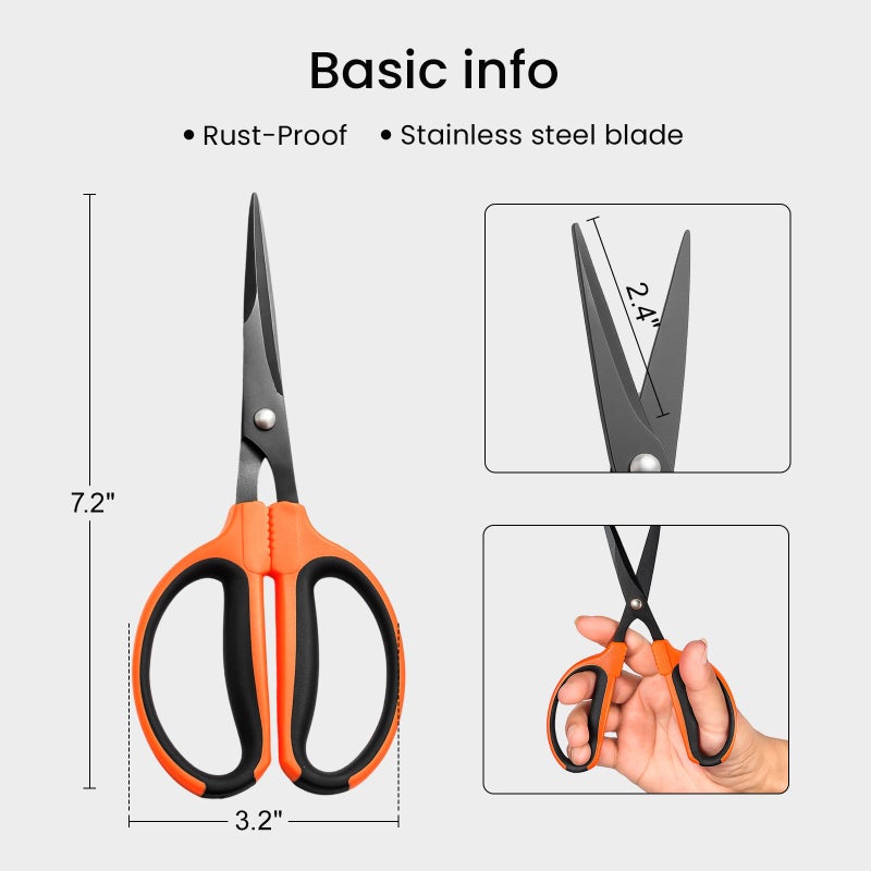 GROWNEER 3 Packs Trimming Scissors Teflon Coated Non Stick Blades Pruning Shears Gardening Hand Pruning Snips with Straight Stainless Steel Precision Blade - Image 2